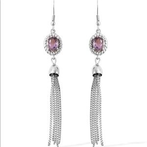 Tassel Earrings Stainless Steel: 10.00 ctw Amethyst